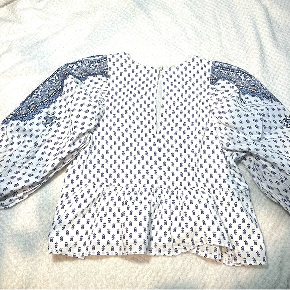 Anthropologie Bohemian Blue and White Women's Top - Picture 6 of 7